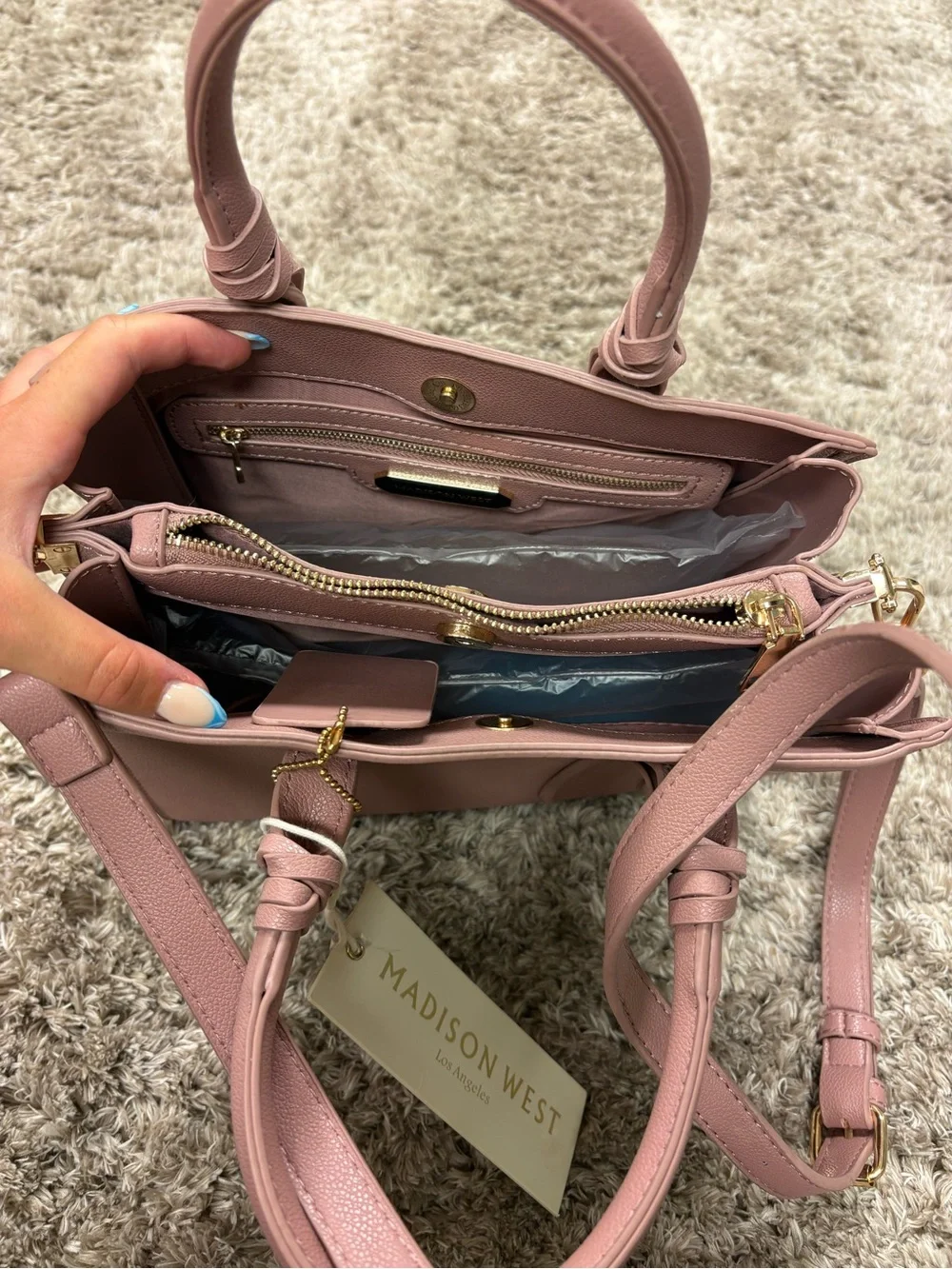 Madison West Rose Pink Structured Satchel with Detachable Strap
